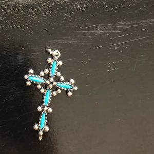 Silver and turquoise cross pendant